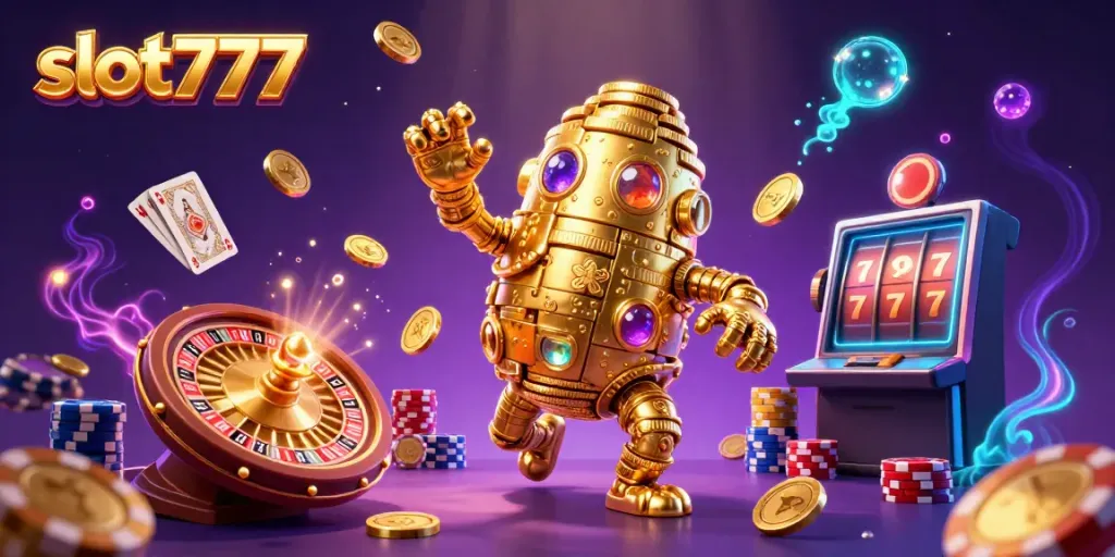 Experience thrill with slot777 featuring golden golem, cascading coins, and vibrant gameplay.