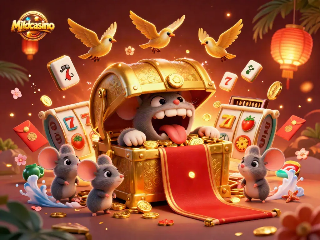 Mildcasino engages players with a rich visual of golden treasure and lively slot elements.