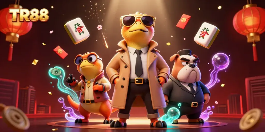 Experience TR88 thrills with raptors in a trench coat at a lively casino VIP entrance.