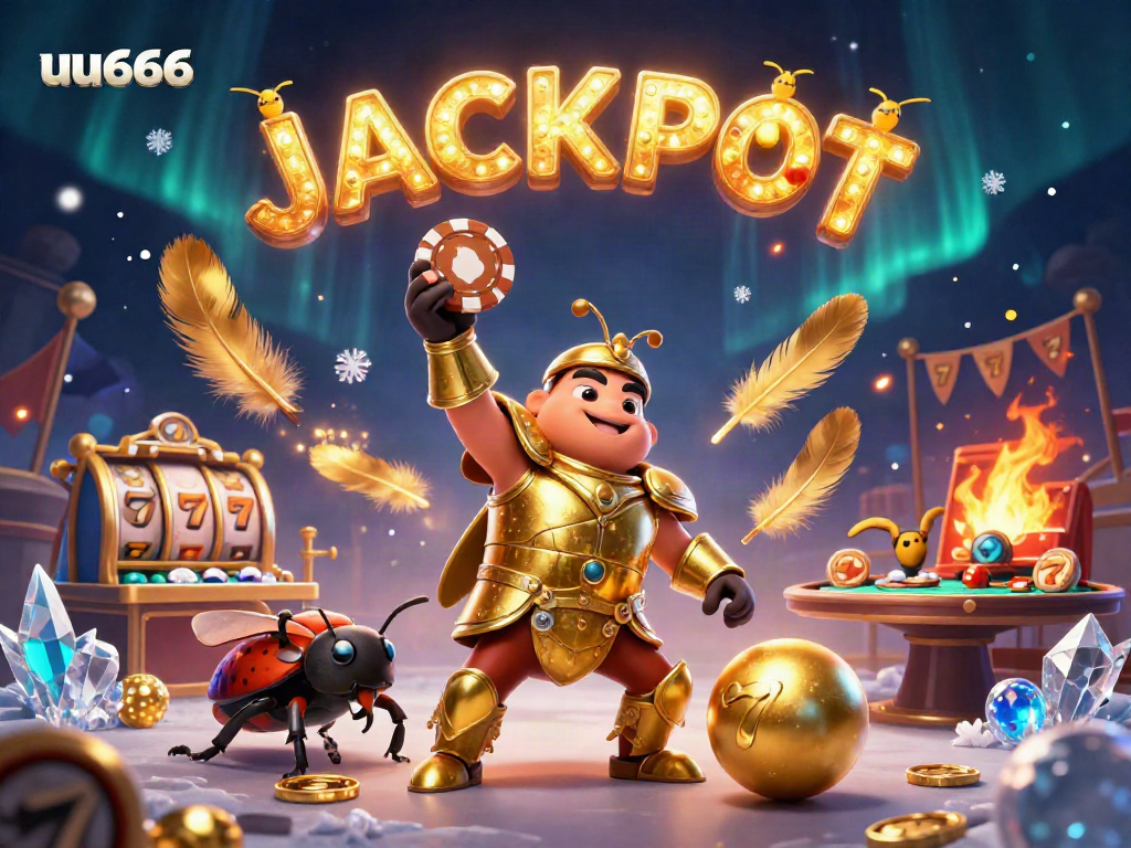 uu666 celebrates a victory in the casino themed 3D illustration, showcasing excitement and jackpots.