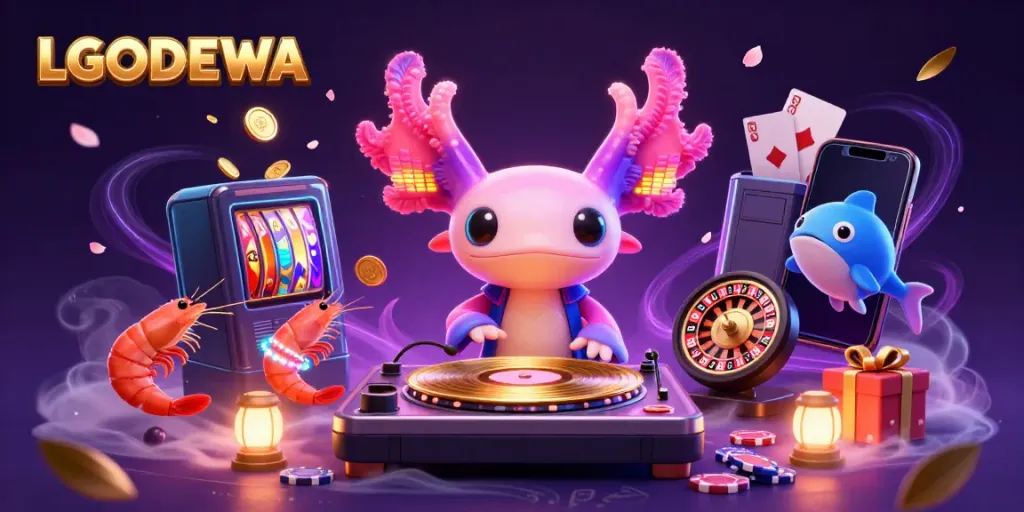 Experience the vibrant atmosphere of LGODEWA with our animated 3D casino scene featuring lively characters and gaming elements.