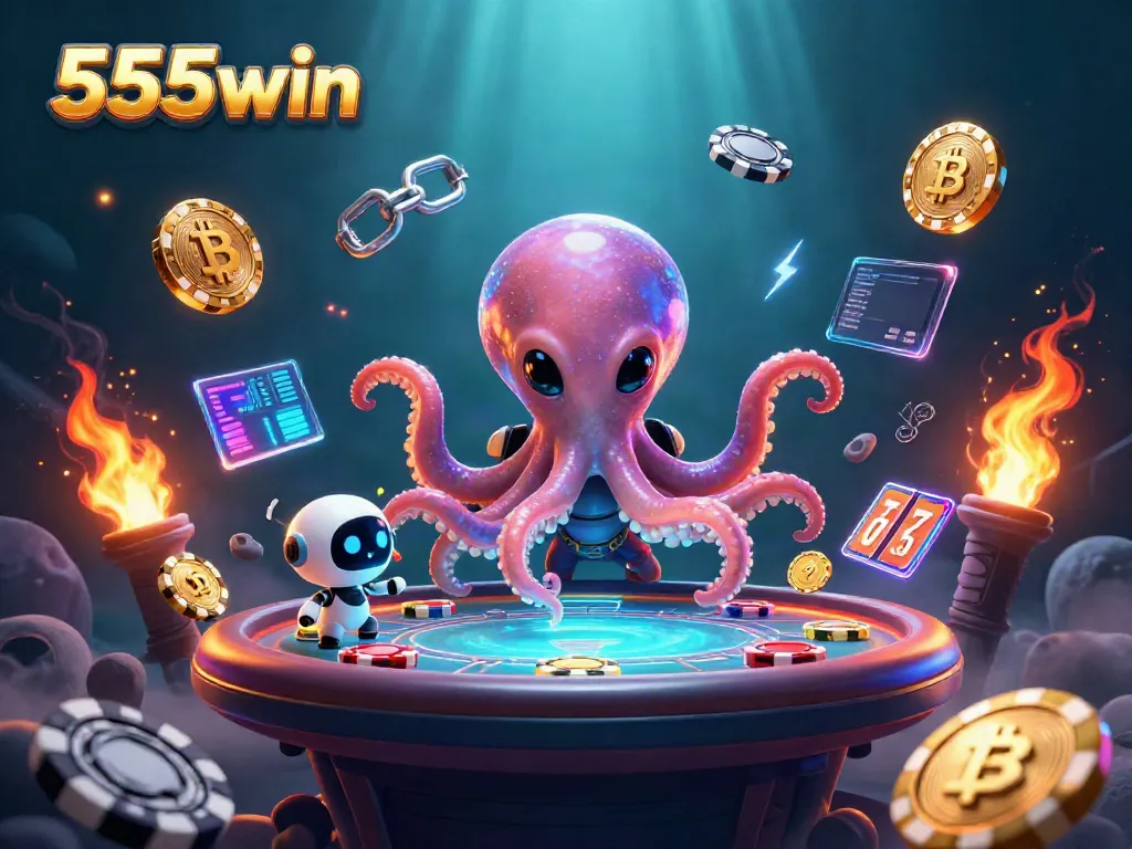 Experience thrilling casino action with 555win featuring a vibrant holographic poker table.