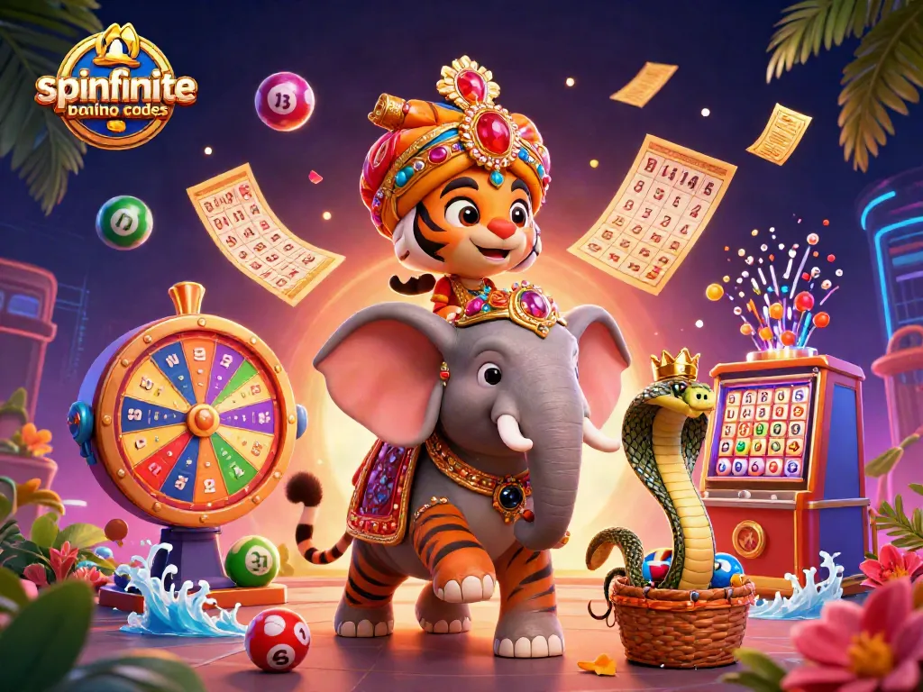 Spinfinite casino bonus codes illustrated with a vibrant scene featuring colorful lottery elements.