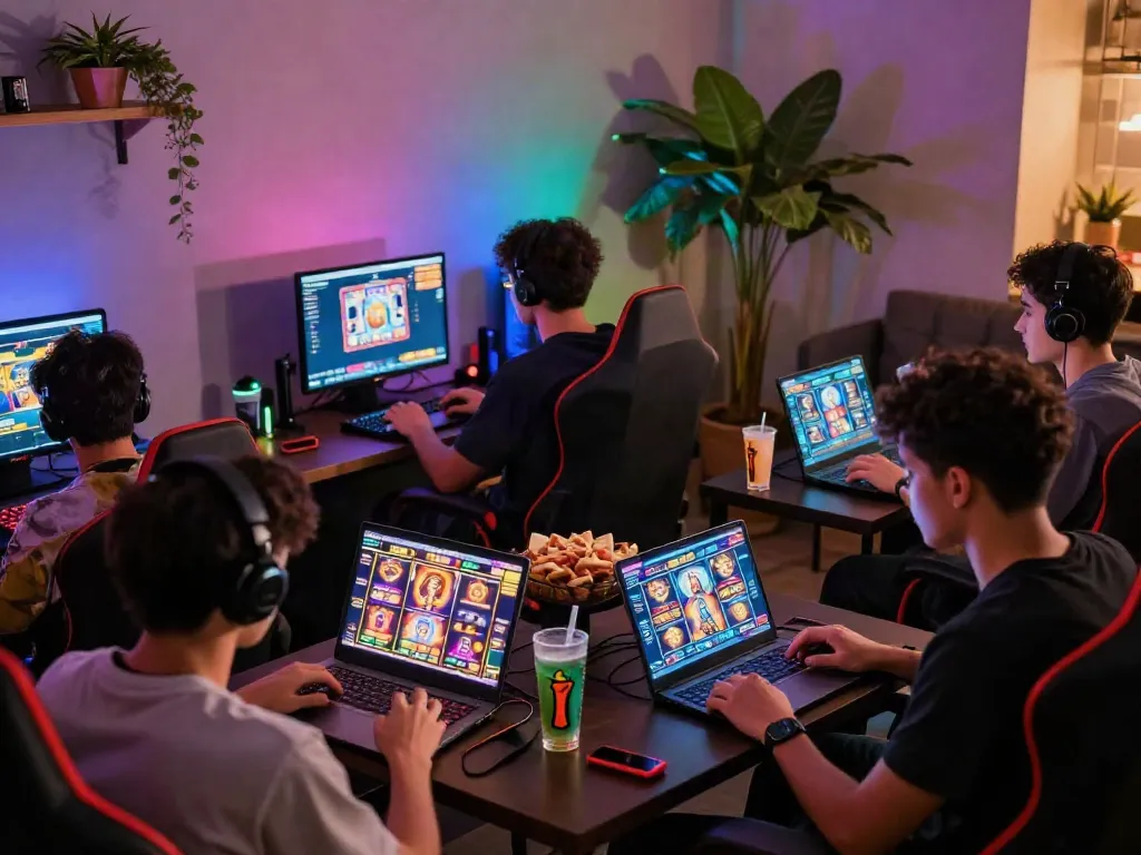 Exciting gaming environment featuring players enjoying slot resmi games in a cozy lounge atmosphere.