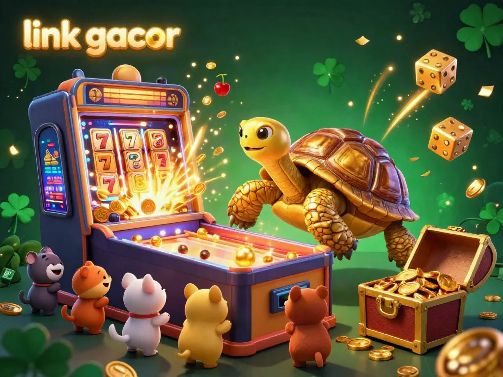 Join the fun with link gacor at this vibrant 3D casino scene featuring an animated tortoise as a pinball machine.