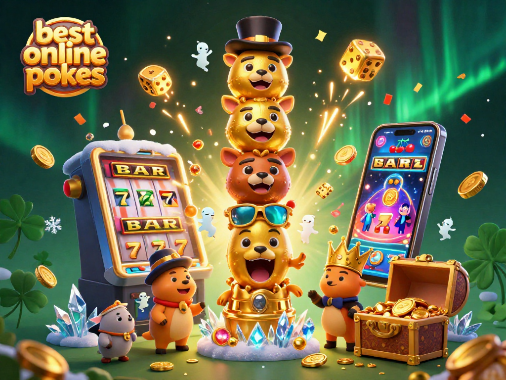 Experience the excitement with the best online pokies in a vibrant casino illustration bursting with color and action.