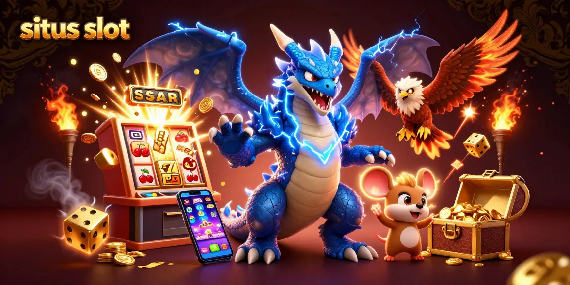 Slot situs slot terbaik dengan ilustrasi naga dan burung elang dalam suasana kasino.