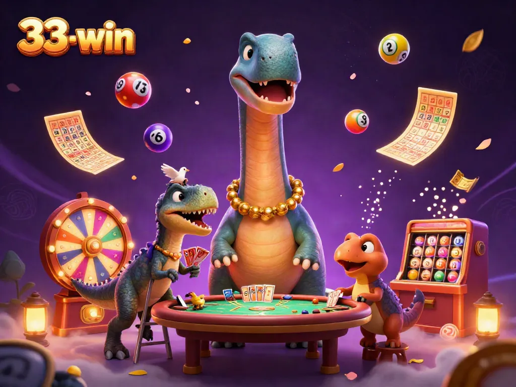 Engage with 33-win's thrilling casino atmosphere with colorful elements and characters.
