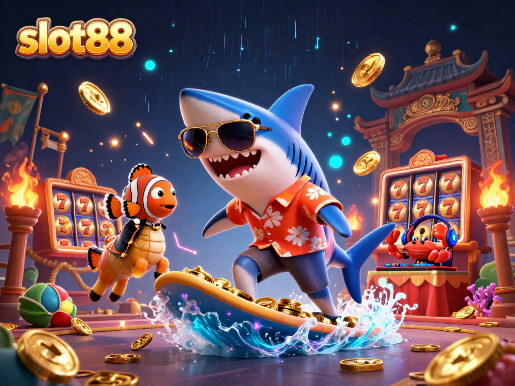 Experience immersive entertainment at slot88 with a lively 3D illustration of an exciting casino scene.