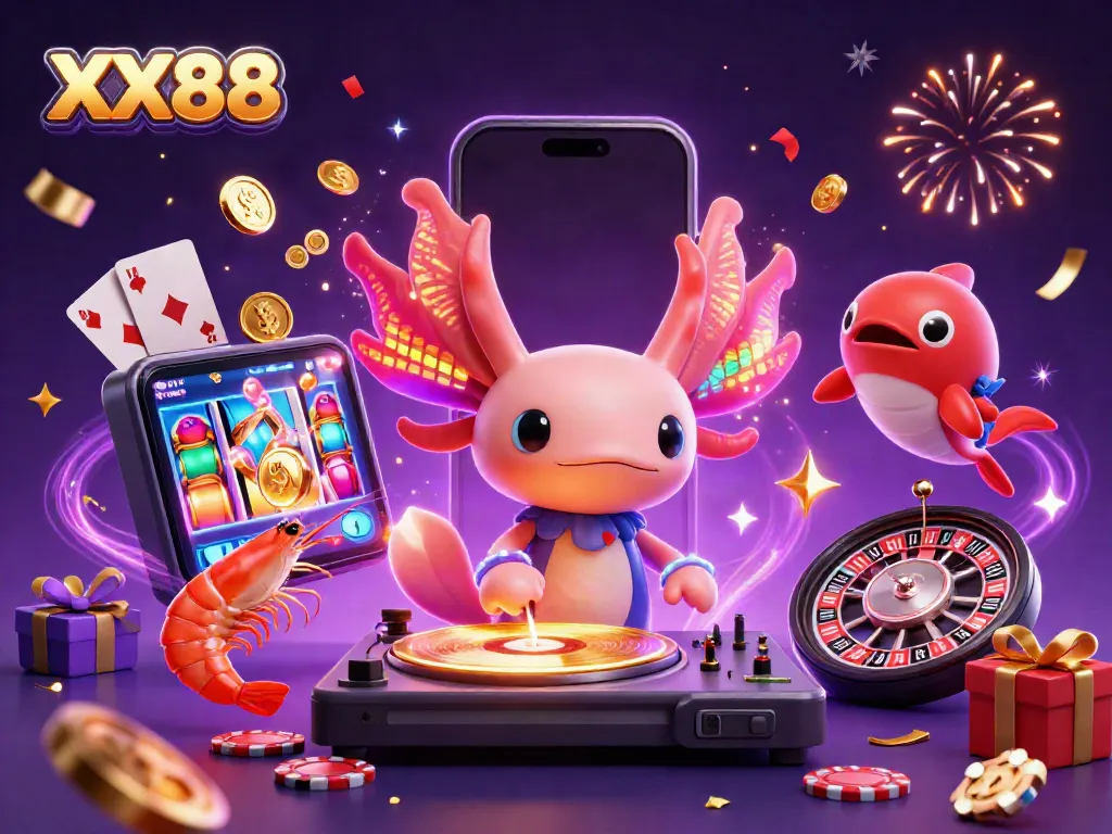 Experience the excitement of XX88 with a neon-themed underwater casino party featuring lively characters and games.