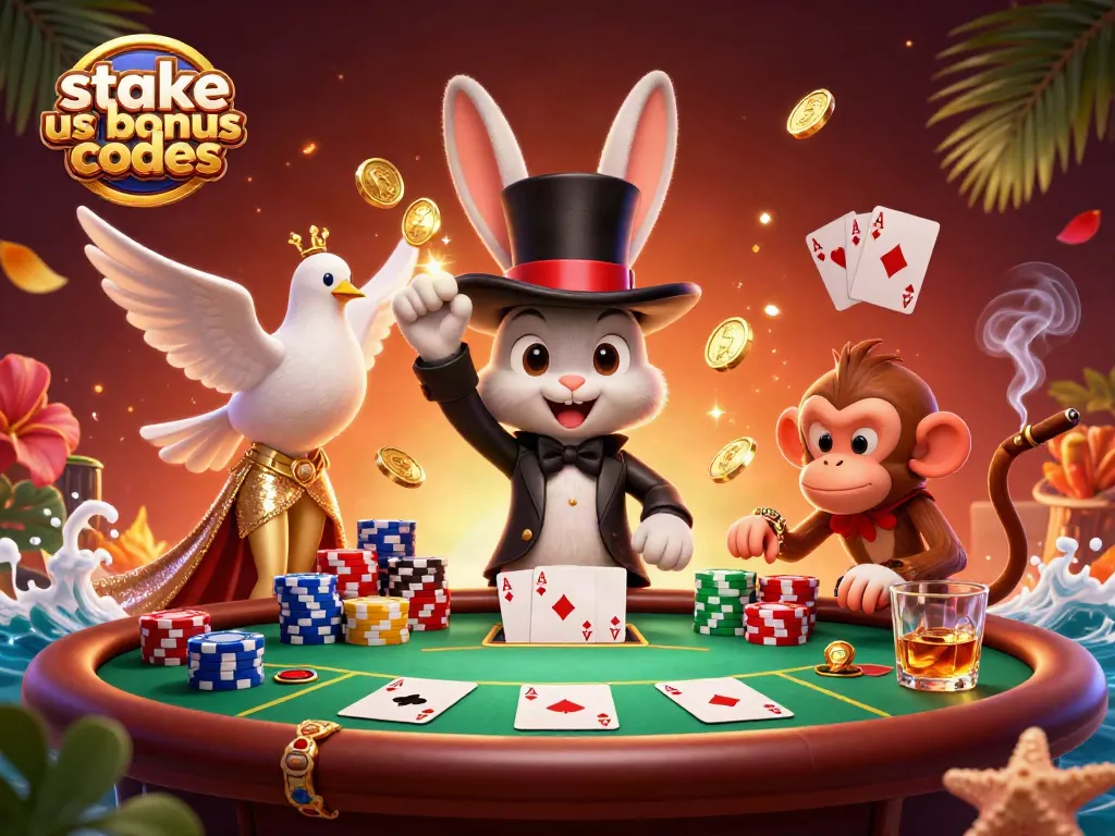 Experience exciting game play with stake us bonus codes, a vibrant casino scene filled with animated characters.