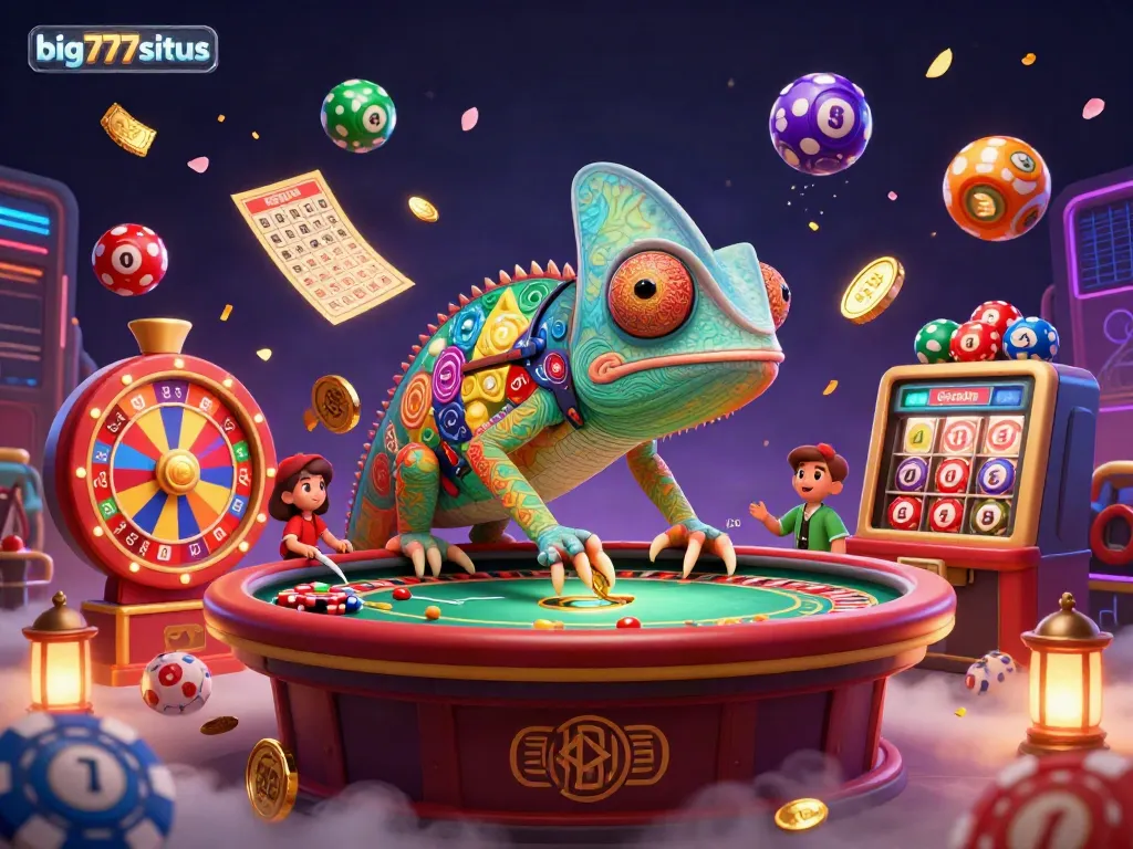 Experience the vibrant energy of big777situs in this lively casino illustration filled with dynamic game elements.
