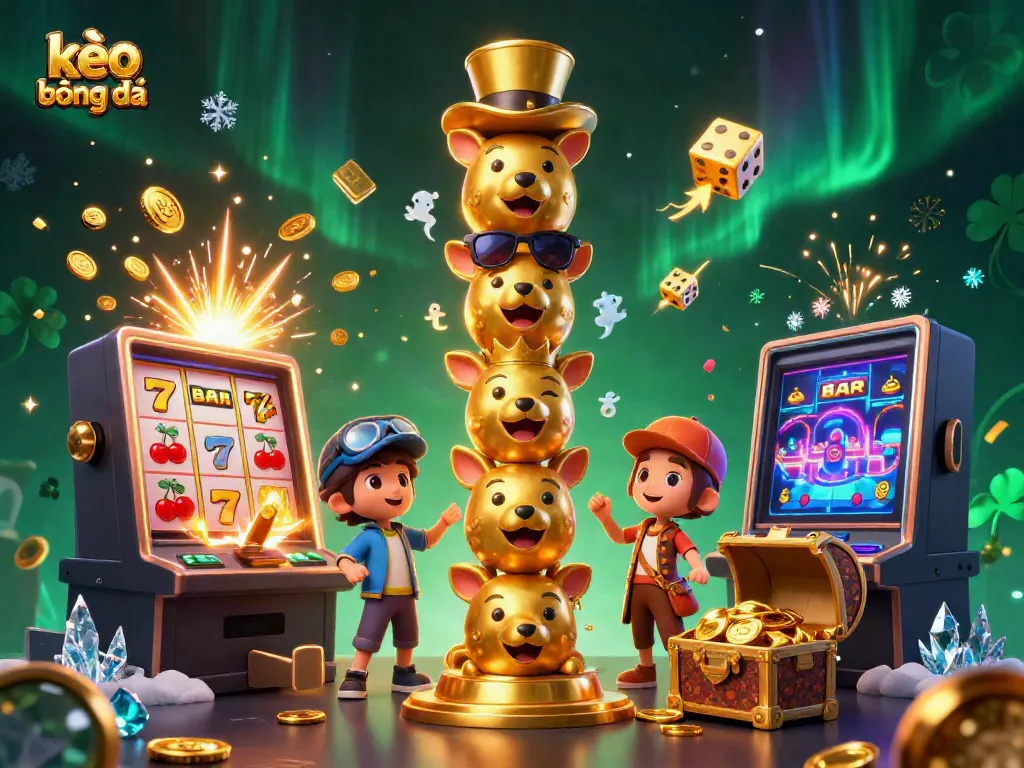Engaging kèo bóng đá visual with dynamic casino characters and vibrant gaming elements in 3D illustration.