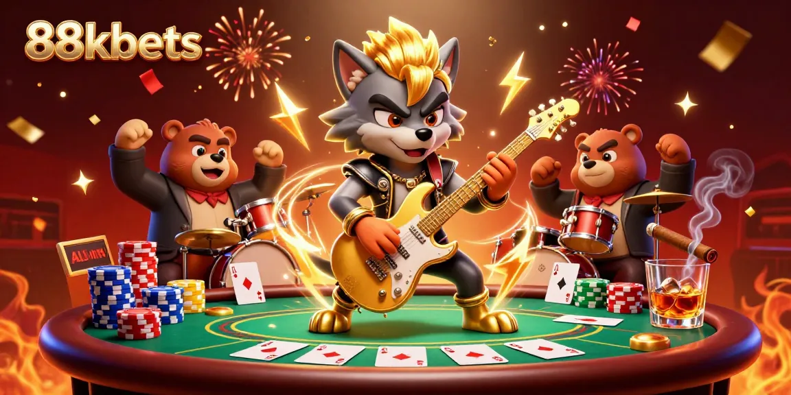 Experience excitement with 88kbets as colorful poker chips and wild characters create an electrifying casino scene.