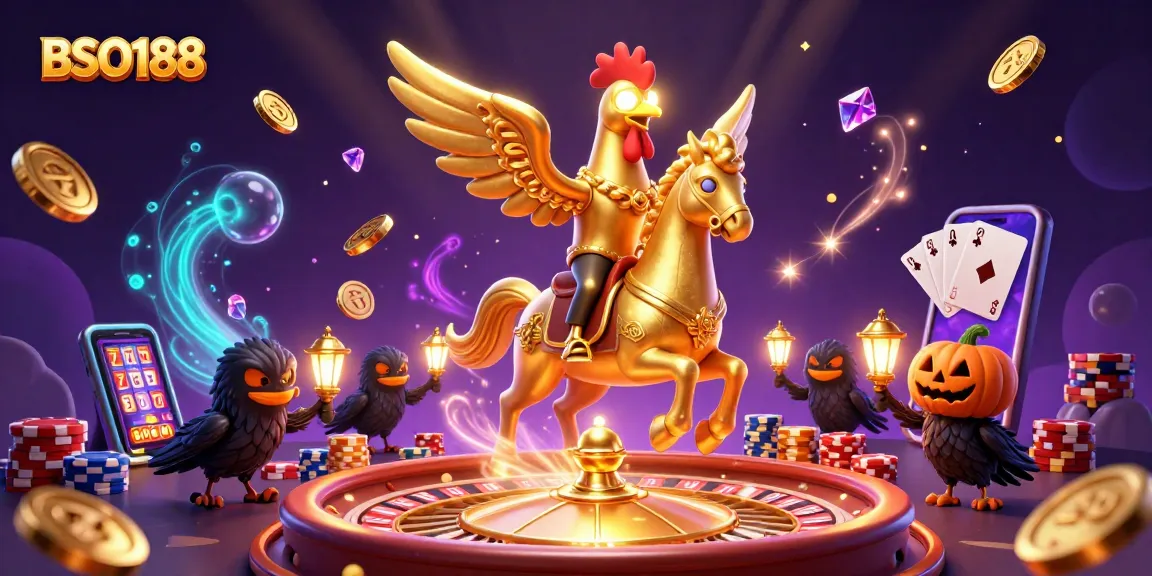Experience thrilling gameplay in BSO188 at our vibrant casino illustration with golden treasures.