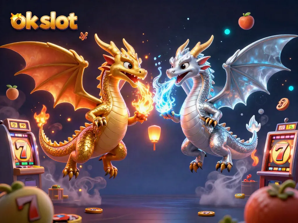 การเล่นสล็อตออนไลน์ ok slot ผ่านภาพตูนการ์ตูนมังกรและสัญลักษณ์สล็อต