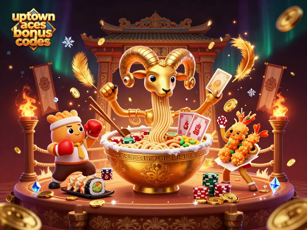 Engage with uptown aces bonus codes through vibrant 3D casino-themed illustration featuring animated characters.
