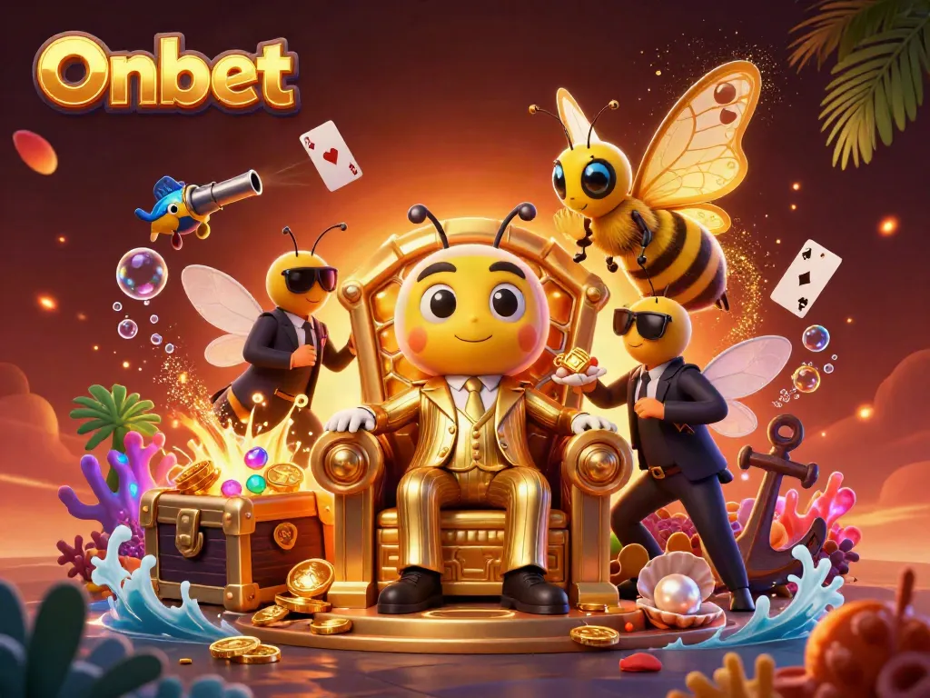 Win big at Onbet with an exciting casino scene showcasing dynamic characters amidst vibrant gaming elements.