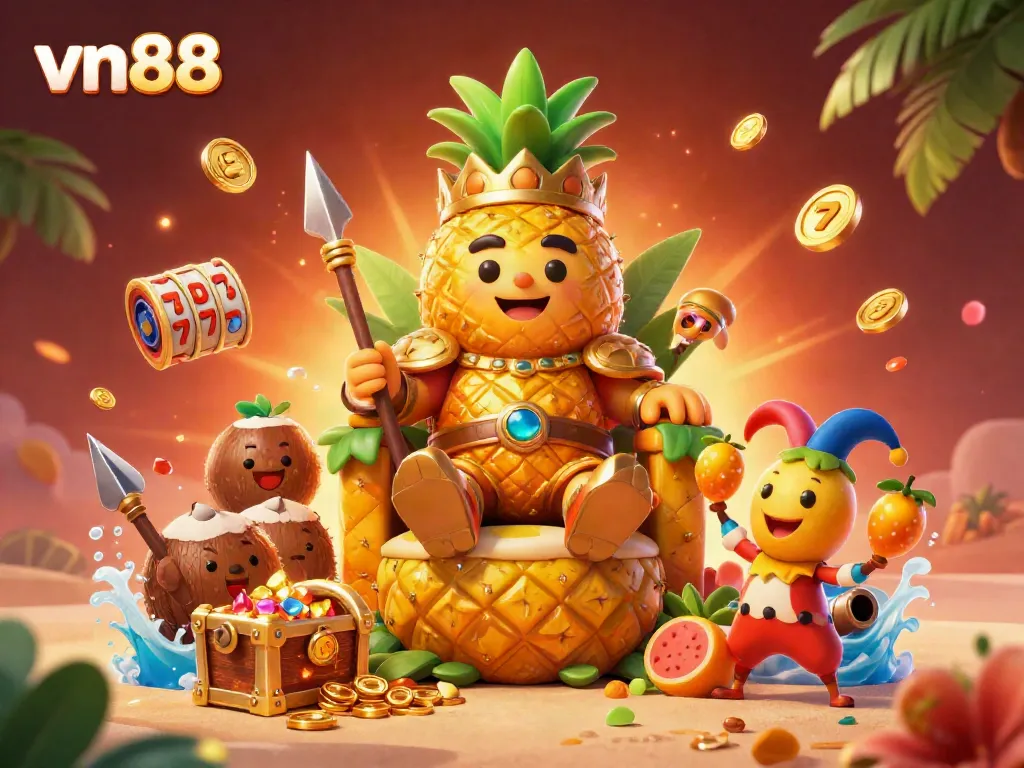 Experience the excitement of vn88 with engaging casino games featuring a golden pineapple king and dynamic elements.