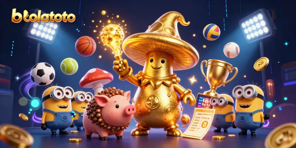 Engage in thrilling sports betting at bolatoto with golden wizard and treasure-seeking pig in action.