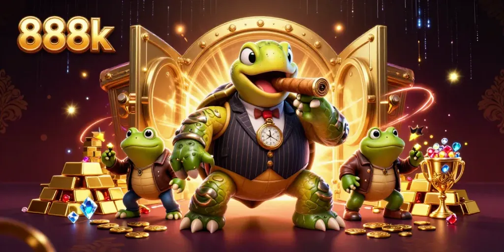 Experience excitement with 888k as a massive snapping turtle in a mobster suit engages in casino action.