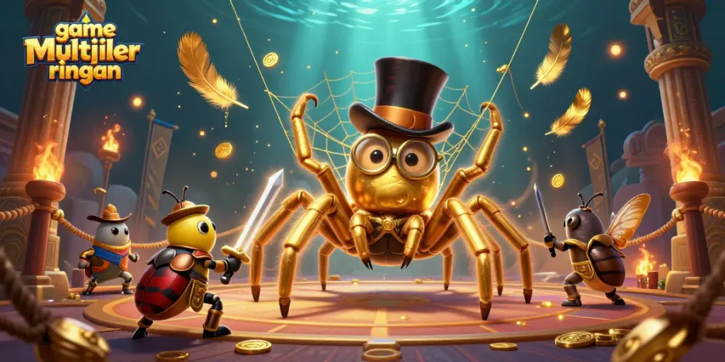 Permainan multiplayer ringan yang seru, dengan karakter utama tarantula emas dan ksatria kecil di arena kasino.