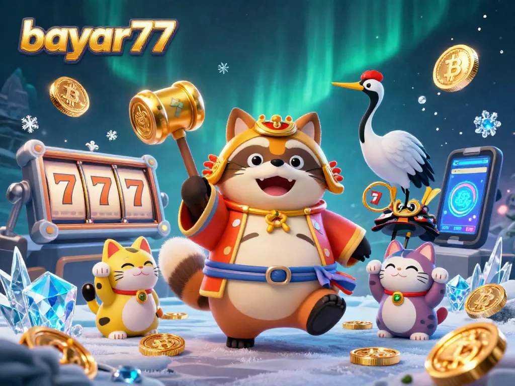 Enter the realm of bayar77 with a lively 3D scene showcasing cheerful characters in a vibrant casino setting.