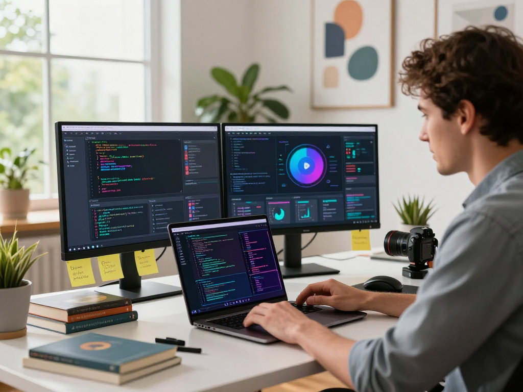 Engaging with spicy AI technology in a modern workspace filled with tech elements.