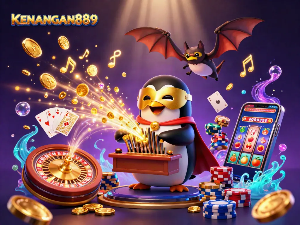 Engage with KENANGAN889's vibrant 3D illustration of a cartoon casino extravaganza.