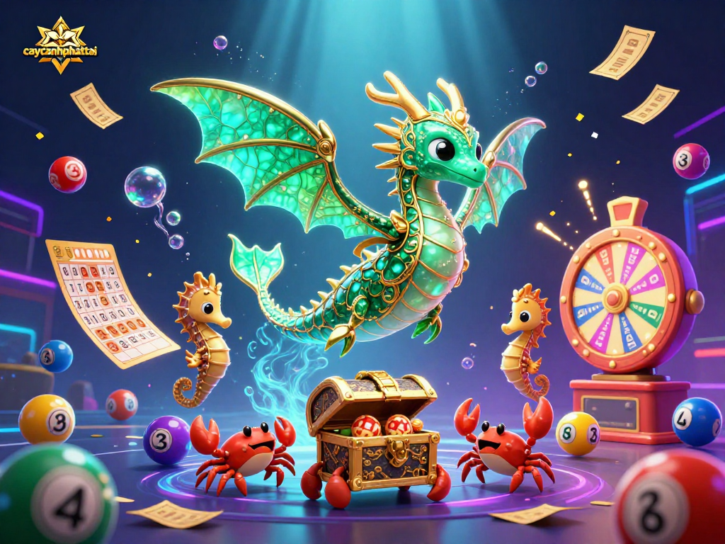 Experience the excitement of caycanhphattai as the dynamic sea dragon and royal seahorse guard celebrate with vibrant lottery scenes.