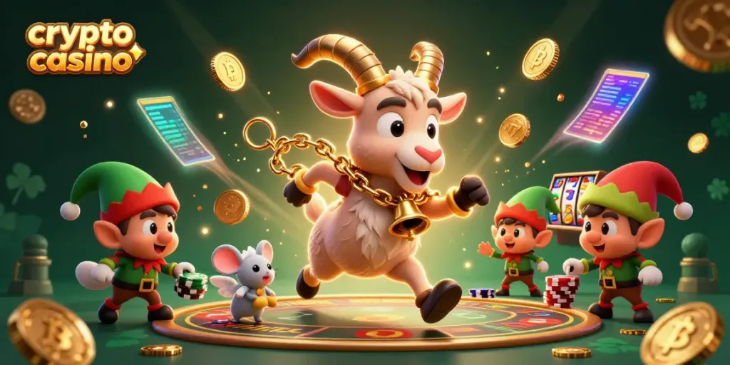 Experience the thrill of a crypto casino with animated characters in a vibrant gaming scene.