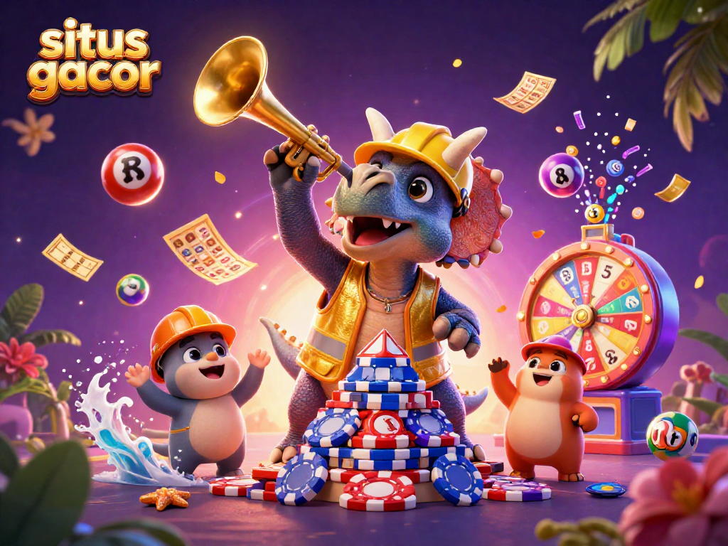 Slot gacor yang seru dengan triceratops dan parasaurolophus, meriah dan penuh kesenangan.