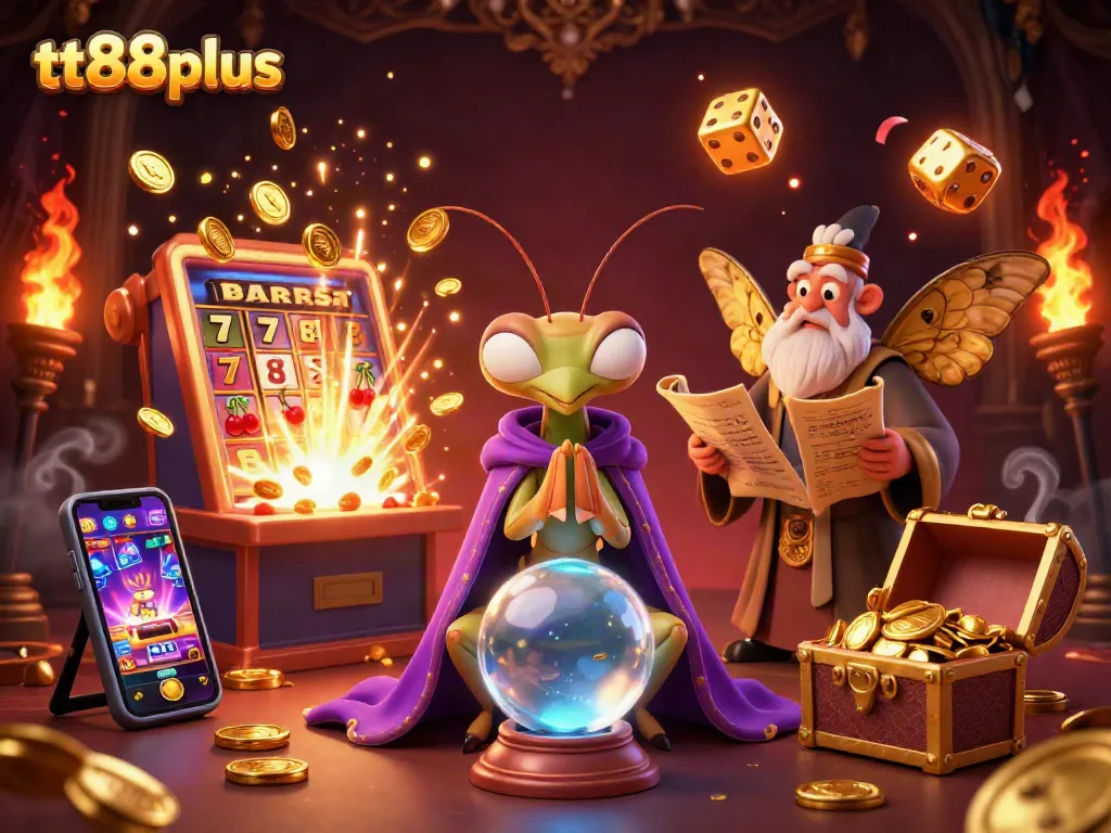 Engage with tt88plus in this vibrant casino scene featuring a slot machine and rich gaming elements.