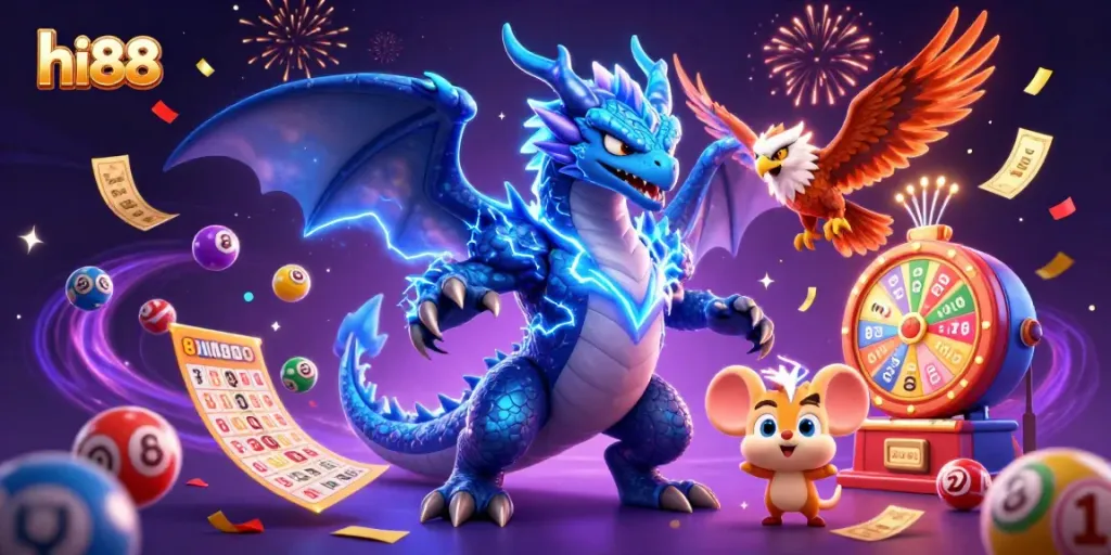 Experience thrilling wins at hi88 with vibrant casino elements and dynamic characters.