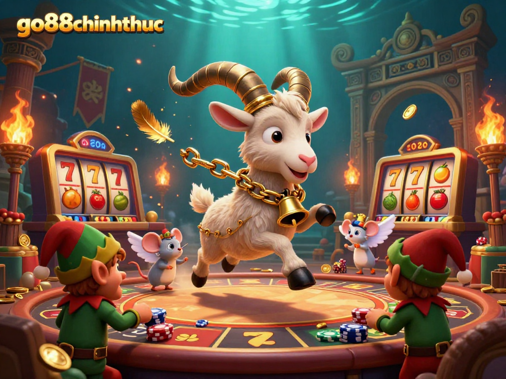 Engage in thrilling gaming with go88chinhthuc in a festive casino scene featuring Krampus and chaos.