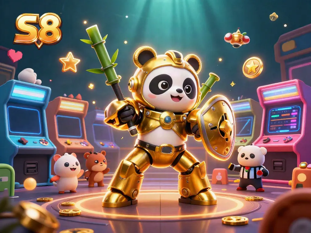 Experience S8's thrilling online casino environment with a vibrant golden panda and dynamic gaming elements.