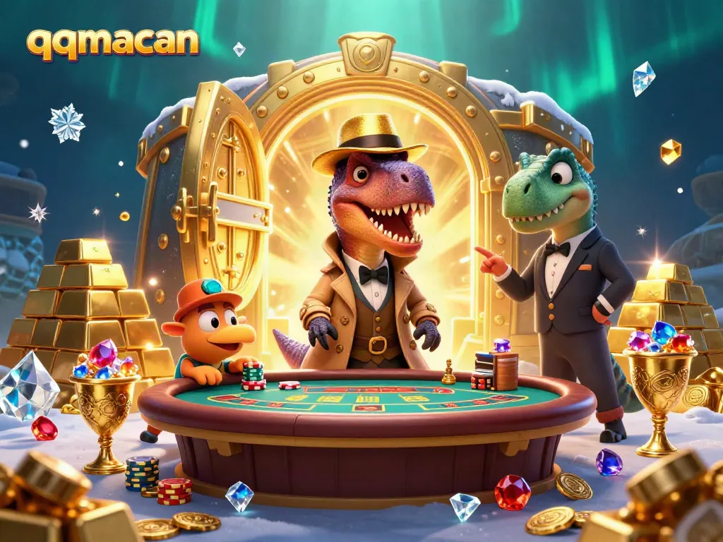 Engage with the thrilling qqmacan blackjack experience featuring animated cartoon dinosaurs and dazzling treasures.
