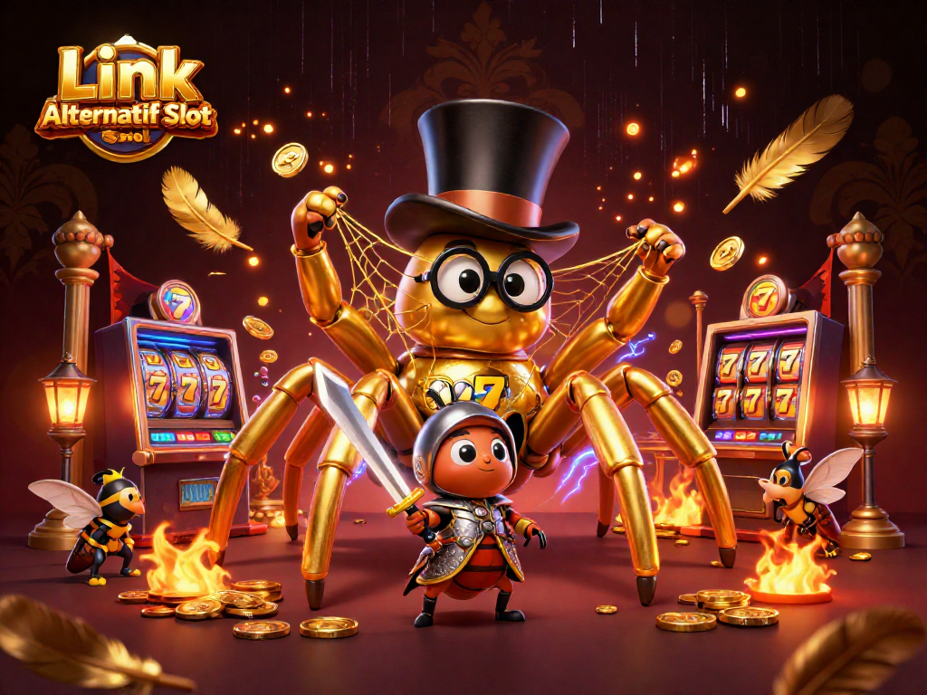 Engage in thrilling wins with Link Alternatif Slot as characters battle in a vibrant 3D casino scene.