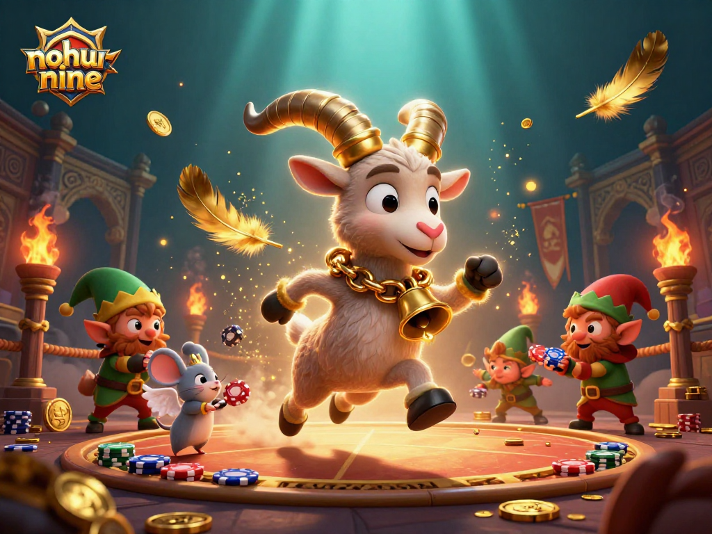 Nohu-nine showcases a fun casino scene with Krampus goat and mischievous elf gremlins stealing poker chips.