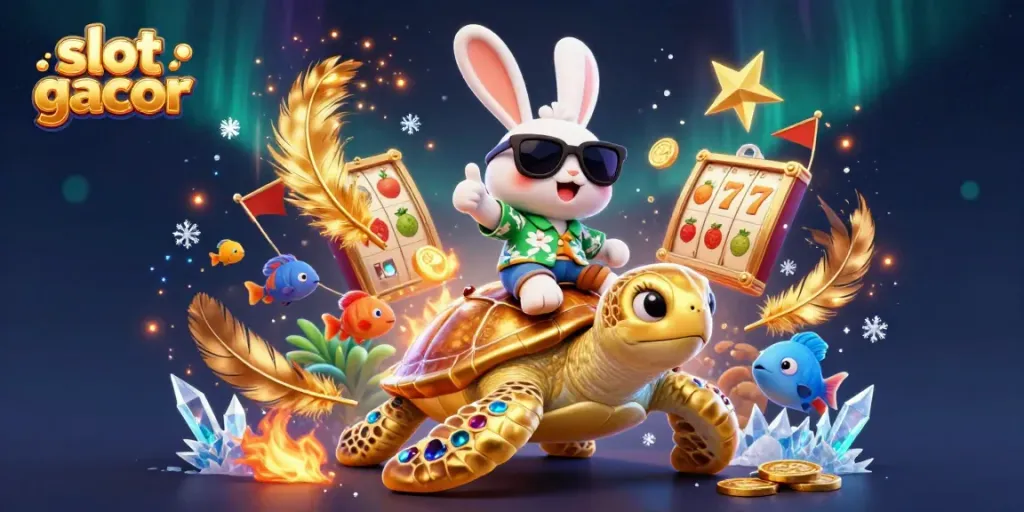 Experience exciting slot gacor features with a vibrant 3D illustration showcasing lively characters and dynamic elements.
