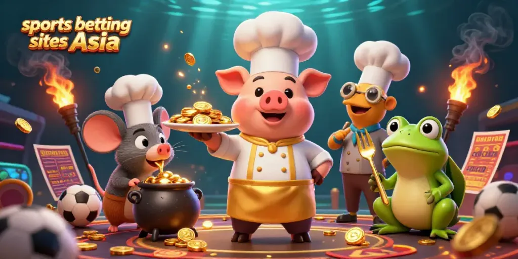 Engaging illustration of sports betting sites Asia with cartoon characters and vibrant elements