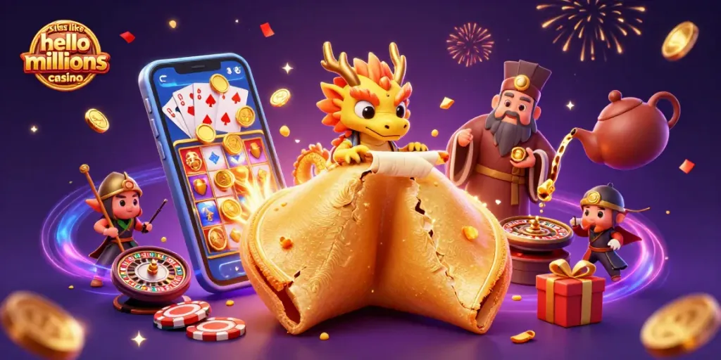 Play exciting games like slots at sites like hello millions casino with a dynamic casino illustration.