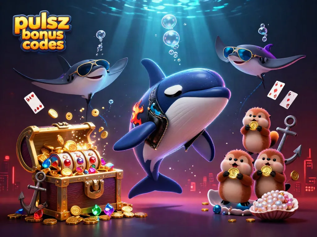Pulsz bonus codes showcase excitement with cartoon sea animals and slot elements in a vibrant 3D scene.