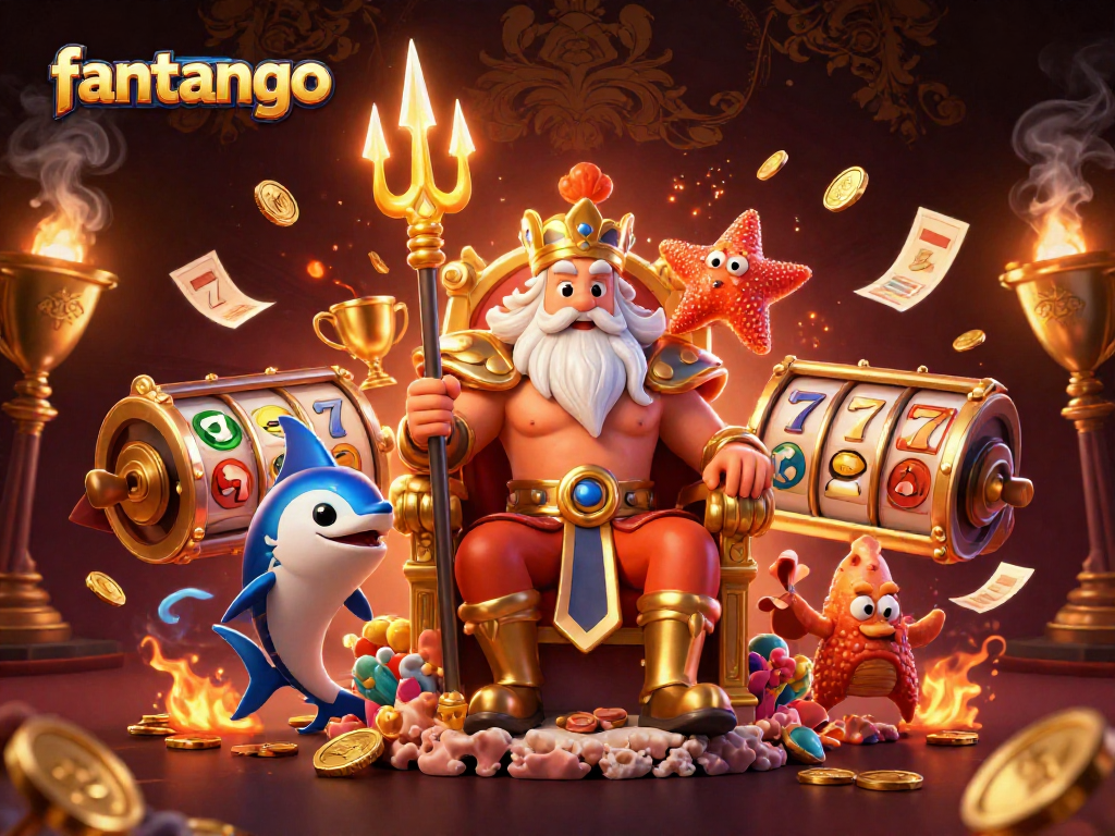 Engage in exciting gameplay with fantango as vibrant casino elements spin around King Neptune.