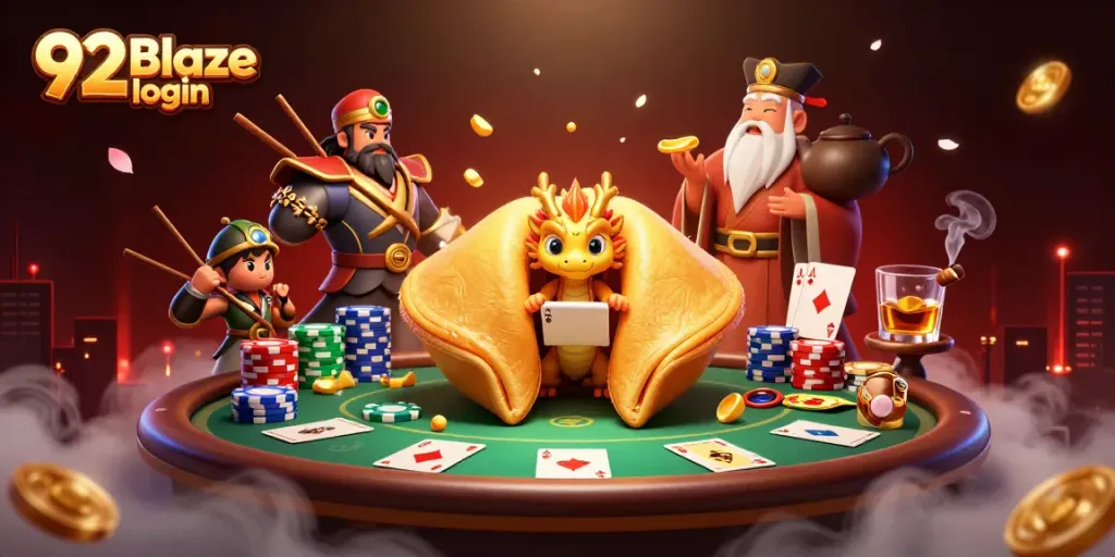 Engage with the 92 Blaze login game interface featuring dynamic casino elements and captivating characters.